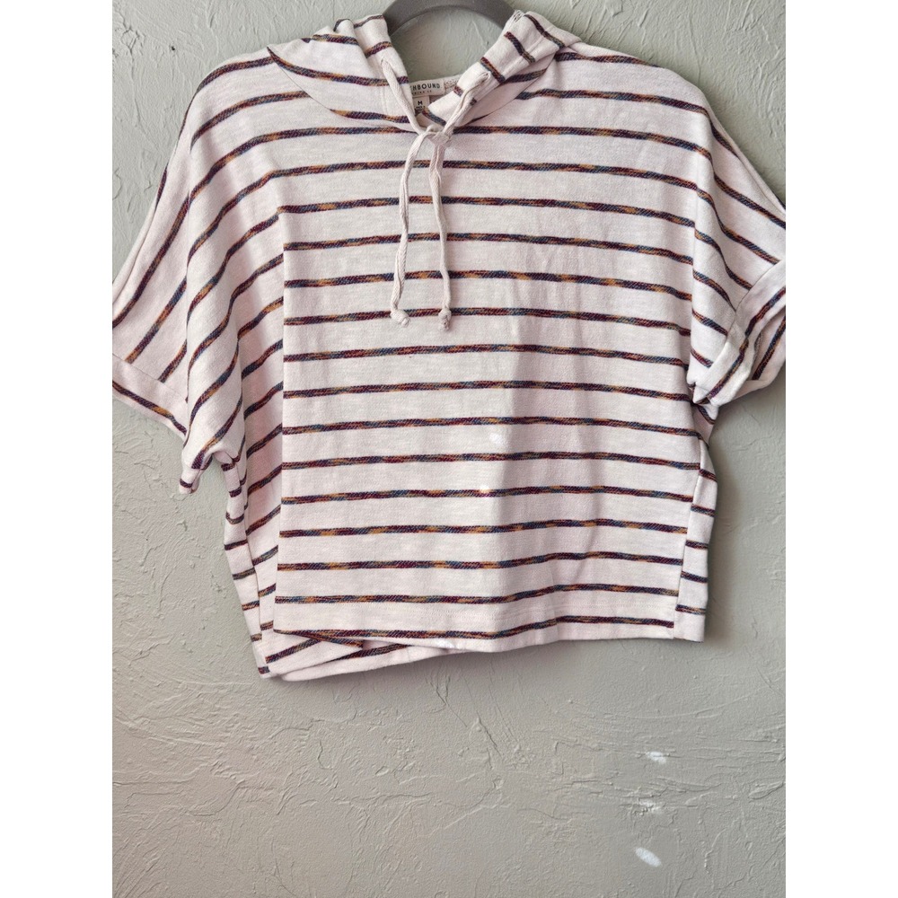 Earthbound Trading Co Striped Short‎ Sleeve Hoodie Womens Medium Hooded Top